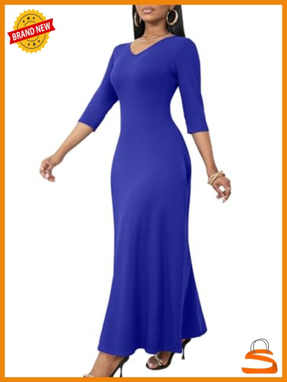 FANDEE Maxi Dress for Women 3/4 Sleeve Maxi Dresses V Neck Casual Loose Long T